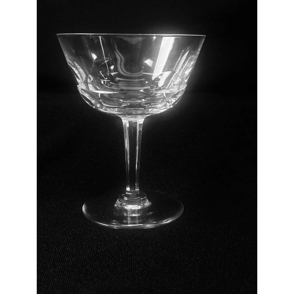 Orrefors Bernadotte Geometric Cut Crystal Champagne Sherbet Glasses Set of 4‎